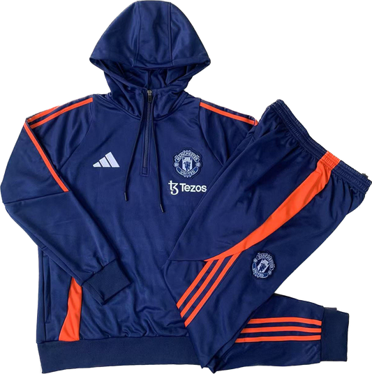 *NEW* 2024/25 Manchester United Navy/Orange Hooded Kids Tracksuit