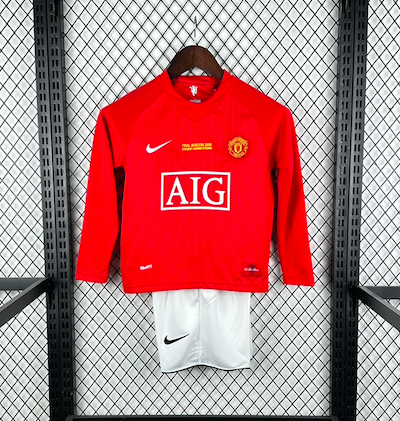 Manchester United 2007-08 Home long Sleeve Kids Kit - Retro